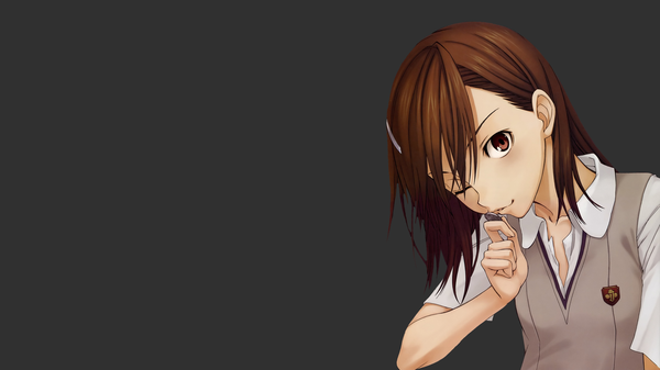 Anime picture 1920x1080 with to aru majutsu no index j.c. staff misaka mikoto single highres short hair brown hair wide image brown eyes one eye closed wink grey background girl uniform school uniform coin (coins)