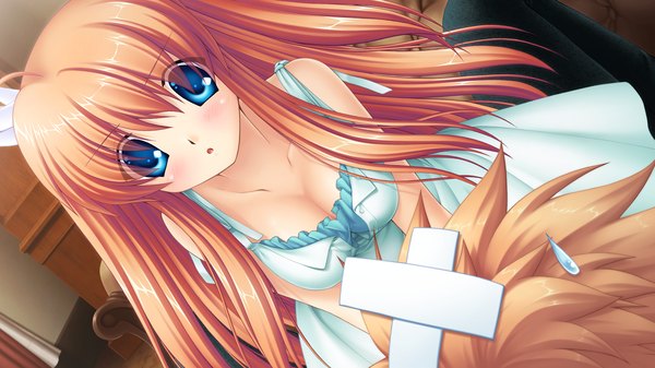 Anime picture 1280x720 with rewrite ootori chihaya long hair blush blue eyes wide image game cg orange hair girl sundress
