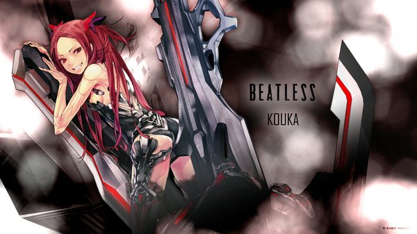 Anime picture 1920x1080 with beatless kouka redjuice single long hair looking at viewer highres open mouth smile red eyes wide image bare shoulders red hair alternate costume girl robot