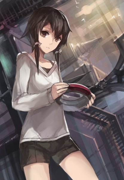 Anime picture 1062x1535 with sword art online a-1 pictures asada shino swd3e2 single tall image looking at viewer short hair black hair black eyes girl bow hair bow shorts sweater