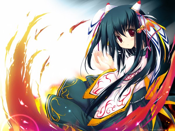 Anime picture 1600x1200 with tagme (copyright) nagomi single long hair looking at viewer fringe black hair hair between eyes red eyes looking back girl