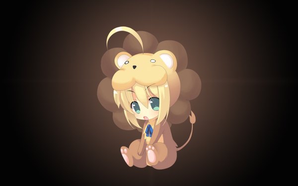 Anime picture 1280x800 with fate (series) fate/stay night studio deen type-moon artoria pendragon (all) saber saber lion wide image chibi