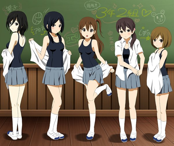 Anime picture 1000x837 with k-on! kyoto animation kinoshita shizuka taki eri satou akane kimura fumie shimizu kyouko shian (my lonly life.) long hair blush short hair open mouth black hair brown hair multiple girls brown eyes open clothes open shirt girl skirt