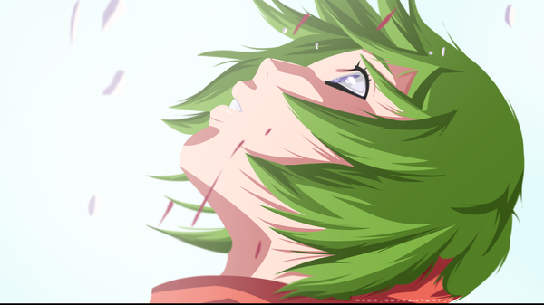 Anime picture 1366x768 with bleach studio pierrot mashiro kuna wendytsq single short hair wide image white background purple eyes profile green hair coloring face girl blood debris