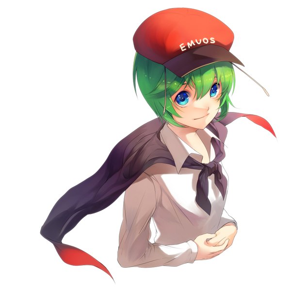 Anime picture 1637x1645 with touhou wriggle nightbug tsukimoto aoi short hair blue eyes simple background smile white background green hair girl cloak flat cap