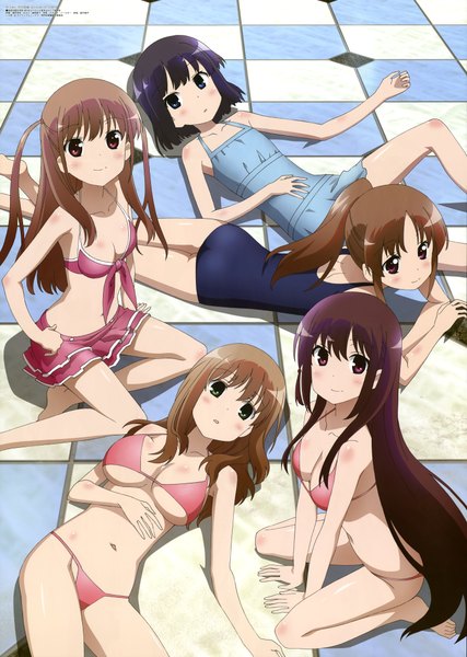 Anime picture 5991x8415 with saki takakamo shizuno matsumi kuro atarashi ako matsumi yuu sagimori arata sakai takahiro long hair tall image blush highres short hair breasts blue eyes light erotic black hair red eyes brown hair multiple girls green eyes