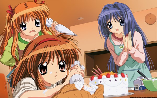 Anime picture 1920x1200 with kanon key (studio) tsukimiya ayu minase nayuki sawatari makoto highres wide image girl sweets cake