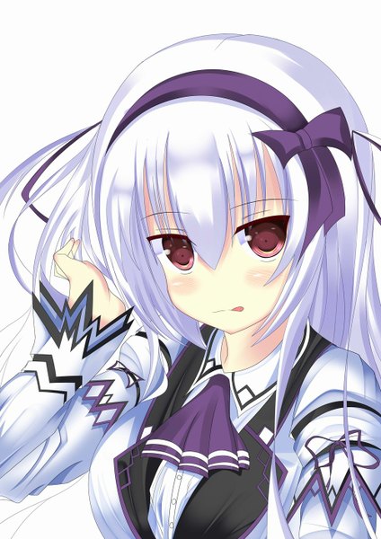 Anime picture 1000x1414 with original lieselotte (artist) single long hair tall image looking at viewer blush white background silver hair girl dress ribbon (ribbons) hair ribbon tongue