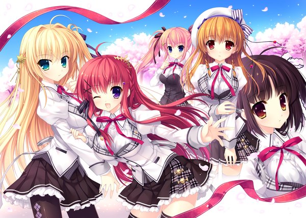 Anime picture 4772x3402 with alia's carnival! sakurakouji tsukuyomi ousaka asuha asamiya shiina saijo karin shinomori yumi nanao naru mitha long hair blush highres short hair open mouth blue eyes black hair blonde hair red eyes purple eyes twintails multiple girls