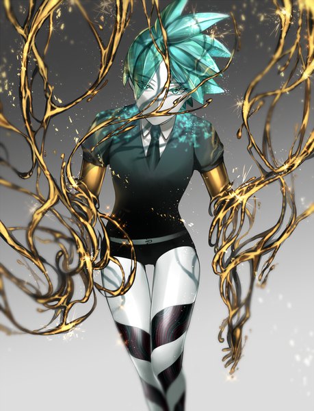 Anime picture 1500x1961 with houseki no kuni phosphophyllite cao hong anh single tall image looking at viewer short hair simple background aqua eyes aqua hair gradient background androgynous spoilers necktie