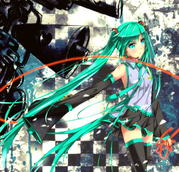 Anime picture 2480x2382 with vocaloid hatsune miku swordsouls highres green eyes green hair girl