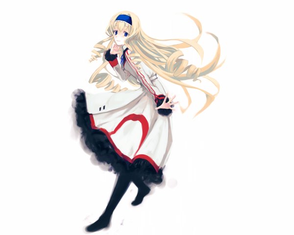 Anime picture 2560x2048 with infinite stratos 8bit cecilia orcott single long hair blush highres blue eyes simple background blonde hair white background drill hair girl uniform school uniform hairband