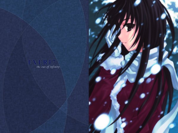 Anime picture 1600x1200 with ever 17 komachi tsugumi brown hair brown eyes snowing christmas winter