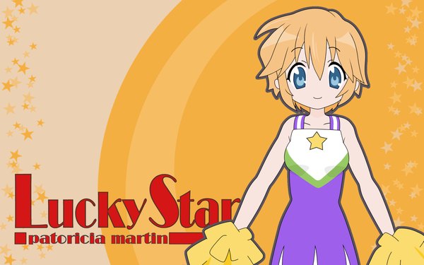 Anime picture 1920x1200 with lucky star kyoto animation patricia martin single highres short hair blue eyes blonde hair wide image cheerleader girl