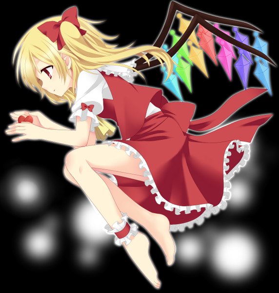 Anime picture 1210x1270 with touhou flandre scarlet etou (cherry7) single tall image short hair blonde hair red eyes profile one side up girl dress skirt bow hair bow wings skirt set