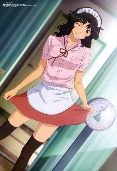 Anime picture 4090x5946 with amagami megami magazine tanamachi kaoru single tall image highres black hair absurdres one eye closed wink black eyes scan official art maid girl