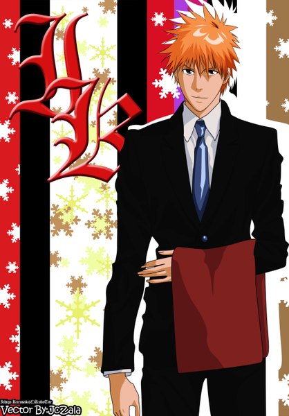 Anime picture 2000x2873 with bleach studio pierrot kurosaki ichigo jczala single tall image highres short hair brown eyes light smile orange hair coloring boy necktie suit towel