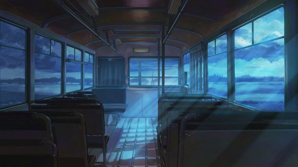 Anime picture 1920x1080 with everlasting summer iichan eroge arsenixc vvcephei highres wide image game cg cloud (clouds) night wallpaper light no people scenic collaboration bus interior building (buildings) ground vehicle bus