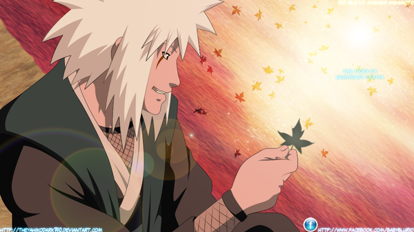 Anime picture 1000x563 with naruto studio pierrot naruto (series) jiraiya iitheyahikodarkii single short hair smile wide image white hair profile black eyes coloring boy leaf (leaves)