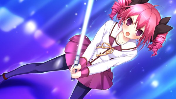Anime picture 1920x1080 with hyper highspeed genius patricia lancaster highres short hair open mouth red eyes wide image pink hair game cg drill hair girl serafuku