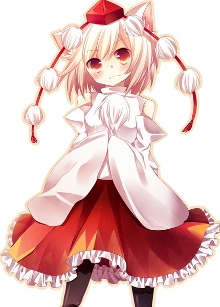 Anime picture 800x1117 with touhou inubashiri momiji kusada souta single tall image looking at viewer blush short hair simple background red eyes white background bare shoulders animal ears white hair long sleeves wolf ears wolf girl girl detached sleeves pantyhose