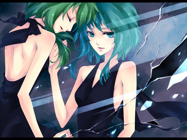 Anime picture 1280x960 with vocaloid gumi short hair blue eyes eyes closed green hair girl natsuki (author)