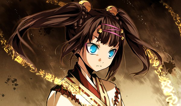 Anime picture 2048x1200 with kajiri kamui kagura g yuusuke highres blue eyes black hair wide image twintails game cg girl