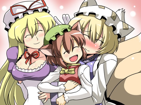 Anime picture 1600x1200 with touhou yakumo yukari yakumo ran chen tsuki wani girl