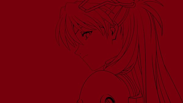 Anime picture 2134x1203 with neon genesis evangelion gainax soryu asuka langley single long hair looking at viewer highres simple background wide image looking back monochrome