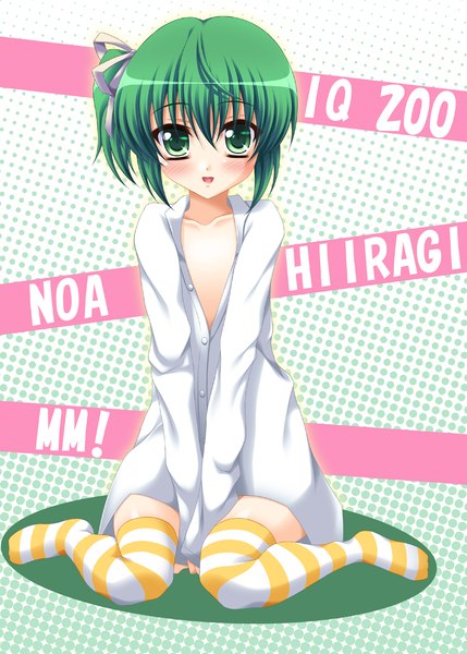 Anime picture 1110x1553 with mm! xebec hiiragi noa yuunagi kanade tall image short hair green eyes green hair loli girl thighhighs striped thighhighs