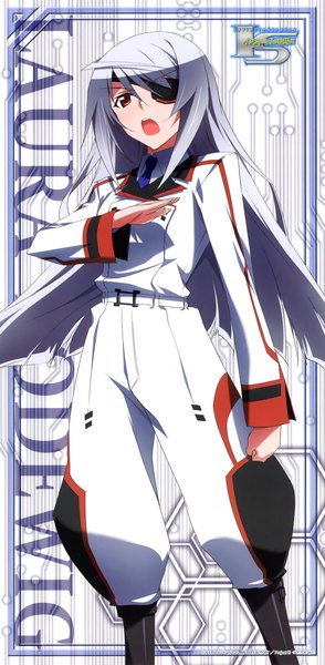 Anime picture 2133x4351 with infinite stratos 8bit laura bodewig single long hair tall image highres open mouth red eyes grey hair girl uniform school uniform eyepatch