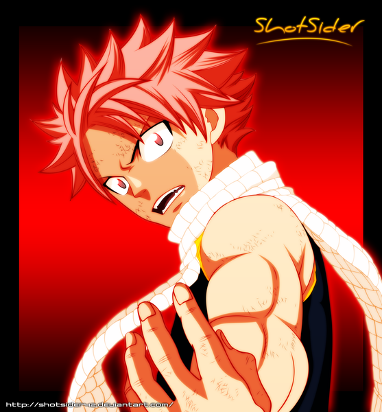 Anime picture 3462x3728 with fairy tail natsu dragneel shotsider42 single tall image highres short hair open mouth simple background pink hair absurdres grey eyes coloring muscle boy scarf