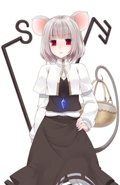 Anime picture 805x1235 with touhou nazrin crote single tall image looking at viewer blush short hair red eyes animal ears tail animal tail grey hair transparent background mouse ears mouse tail mouse girl girl dress