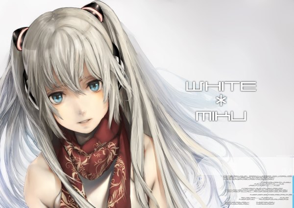 Anime picture 1200x848 with vocaloid hatsune miku simuka (kazakami) single long hair blue eyes twintails white hair girl scarf