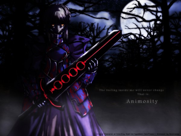 Anime picture 1600x1200 with fate (series) fate/stay night studio deen type-moon artoria pendragon (all) saber alter weapon sword dark excalibur