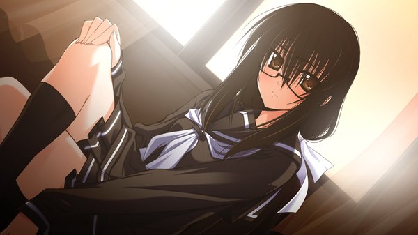 Anime picture 1600x900 with mari demon (game) black hair wide image game cg girl serafuku