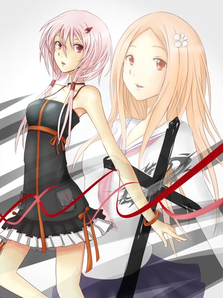 Anime picture 1050x1400 with guilty crown production i.g yuzuriha inori long hair tall image red eyes bare shoulders pink hair girl hair ornament bracelet hairclip sundress