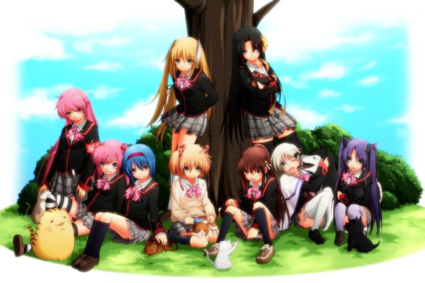 Anime picture 1500x1000 with little busters! key (studio) noumi kudryavka natsume rin kamikita komari kurugaya yuiko saigusa haruka sasasegawa sasami tokido saya nishizono mio futaki kanata konaa (artist) long hair short hair blue eyes black hair blonde hair brown hair purple eyes twintails