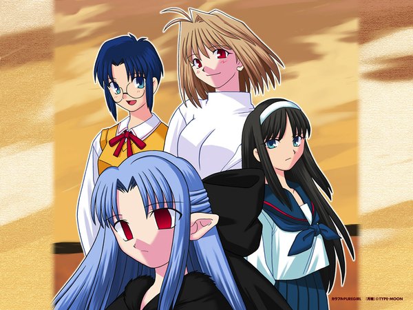 Anime picture 1024x768 with shingetsutan tsukihime type-moon arcueid brunestud toono akiha ciel (tsukihime) len (tsukihime)