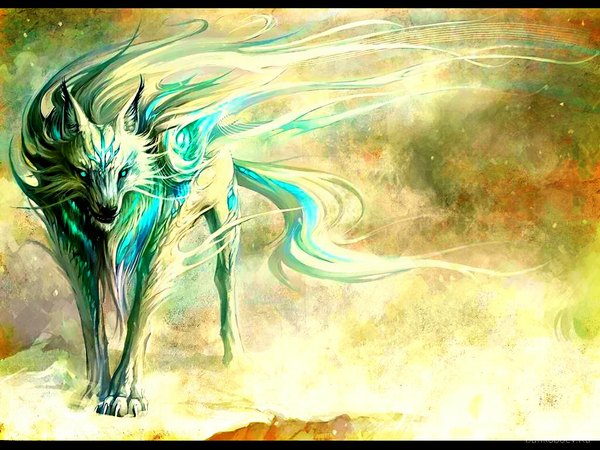 Anime picture 1024x768 with okami amaterasu (okami) sandara blue eyes animal wolf