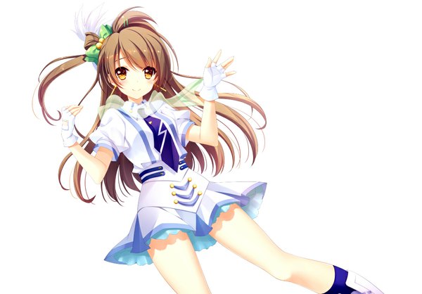 Anime picture 1075x750 with love live! school idol project sunrise (studio) love live! minami kotori zinno single long hair looking at viewer blush simple background smile brown hair white background brown eyes one side up girl skirt gloves hair ornament ribbon (ribbons)