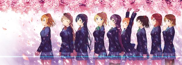 Anime picture 1920x694 with love live! school idol project sunrise (studio) love live! nishikino maki yazawa nico toujou nozomi minami kotori ayase eli sonoda umi kousaka honoka hoshizora rin koizumi hanayo kichiroku long hair blush short hair blue eyes black hair blonde hair smile