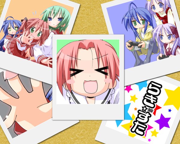 Anime picture 1280x1024 with lucky star kyoto animation izumi konata hiiragi kagami hiiragi tsukasa kobayakawa yutaka iwasaki minami kogami akira girl serafuku