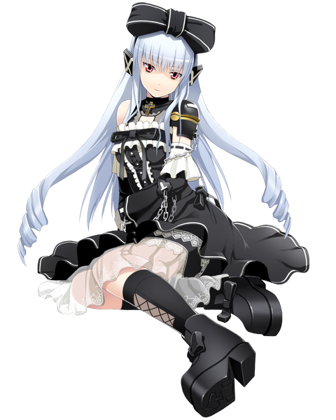 Anime picture 1025x1280 with tall image red eyes silver hair gothic girl dress bow boots