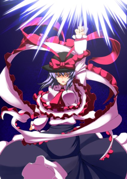 Anime picture 1254x1771 with touhou nagae iku iwanori (artist) single tall image short hair red eyes purple hair girl dress bow hat