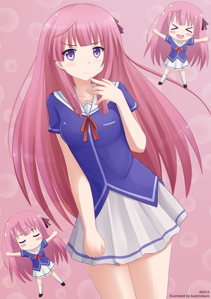 Anime picture 1100x1556 with ore no kanojo to osananajimi ga shuraba sugiru a-1 pictures fuyuumi ai long hair tall image blush purple eyes pink hair chibi girl skirt uniform school uniform miniskirt