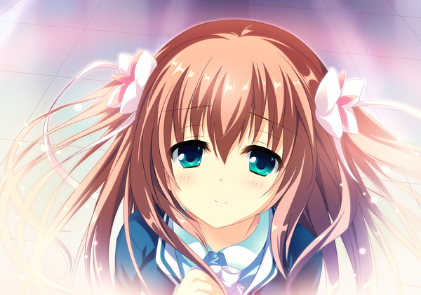 Anime picture 2560x1800 with cocoro@function! hasugase mina single long hair looking at viewer blush highres blue eyes brown hair game cg girl uniform bow hair bow school uniform