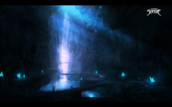 Anime picture 1440x900 with original blinck (artist) wide image sunlight water crystal cave