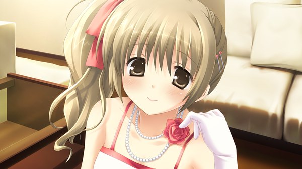 Anime picture 1920x1080 with with ribbon makiya sumika single highres brown hair wide image brown eyes game cg girl