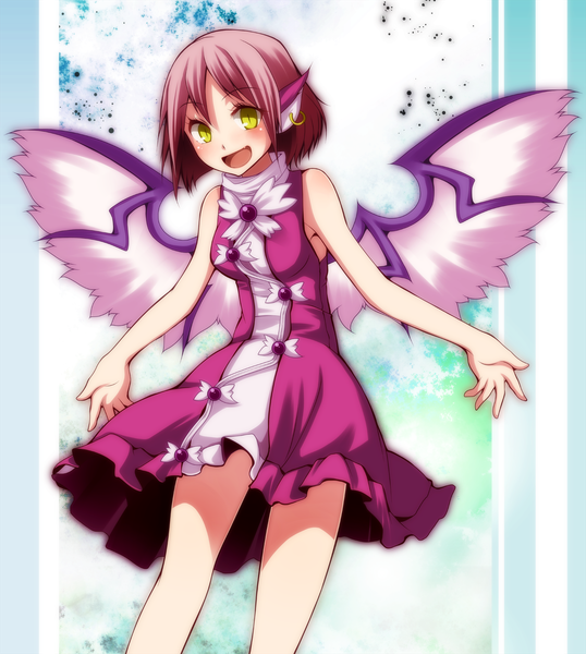 Anime picture 1792x2000 with touhou mystia lorelei s-syogo single tall image looking at viewer blush highres short hair open mouth animal ears yellow eyes pink hair no hat girl dress wings